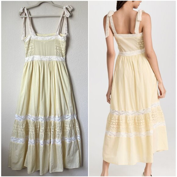 Love Shack Fancy Ayala Lace Eyelet Trim Cottagecore Midi Spring Summer Dress - Picture 11 of 16